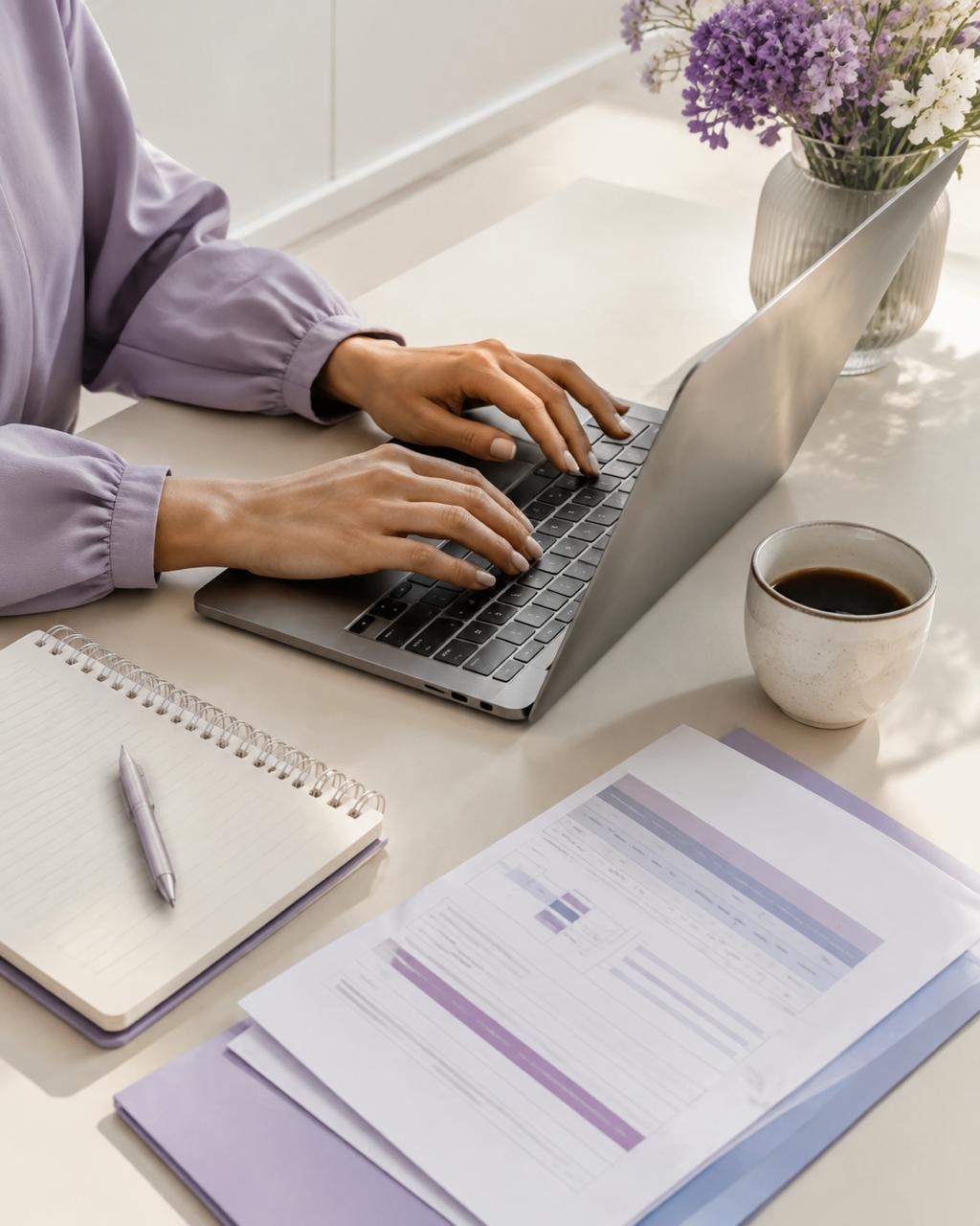 Healthcare professional working at a laptop
